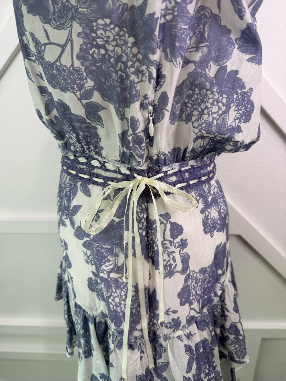 LoveShackFancy Lorelei Ruffle Floral Silk Blend Mini Dress Blue White Size 8 - Picture 7 of 16